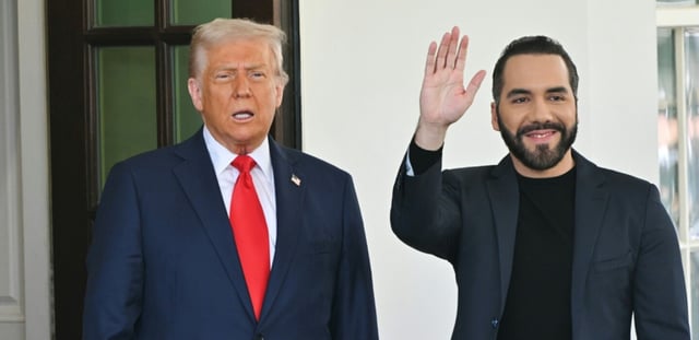 Le président américain Donald celui du Salvador Nayib Bukele à la Maison Blanche à Washington, DC, 14 avril 2025