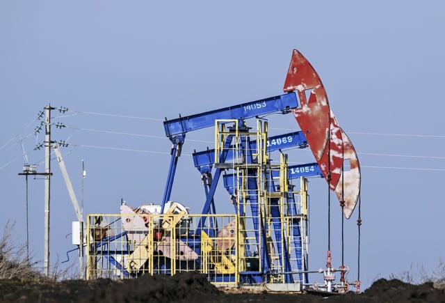 A view shows pump jacks at an oil field owned by Russia&#39;s oil producer Tatneft in Almetyevsk District of the Republic of Tatarstan, Russia, on April 8, 2025. This image could not be independently verified.