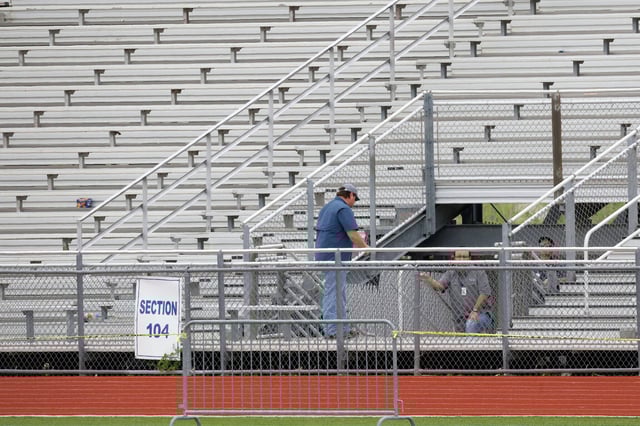 David Kuykendall Stadium in Frisco after Austin Metcalf, 17, a junior at Memorial High School, was fatally stabbed during a track meet.