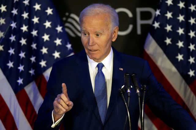 Former U.S. President Joe Biden speaks at the Advocates, Counselors, and Representatives for the Disabled conference in Chicago, Tuesday, April 15, 2025.