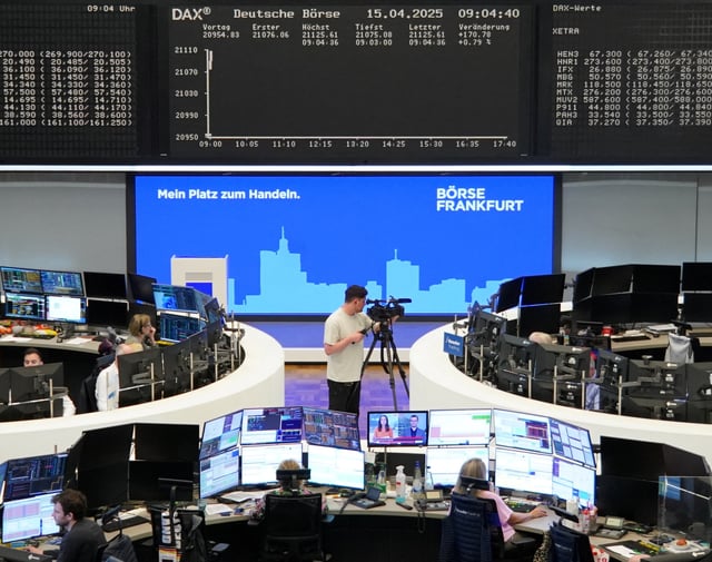 The German share price index DAX graph is pictured at the stock exchange in Frankfurt, Germany, April 15, 2025.   REUTERS/staff/FIile Photo
