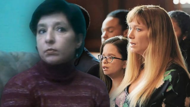 Natalia Grace's biological mother Anna Gava and image of Imogen Reid and Christina Hendricks in Good American Family