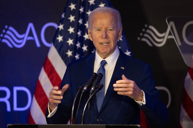 Former U.S. President Joe Biden speaks at a conference hosted by the Advocates, Counselors, and Representatives for the Disabled (ACRD) on April 15, 2025 in Chicago.