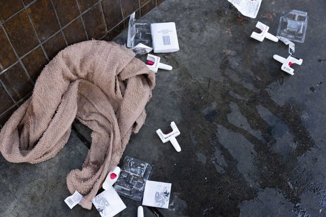 Multiple used NARCAN nasal sprays sit on the ground where the product was administered to an individual in San Francisco in June 2023. According to preliminary figures released by the city on Wednesday, accidental drug overdose deaths rose for the fourth straight month in San Francisco after showing a promising decline in 2024.