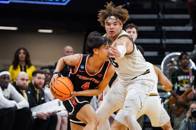 Mar 18, 2023; Sacramento, CA, USA; Missouri Tigers forward Noah Carter (35) defends against Princeton Tigers guard Xaivian Lee (4) during the first half at Golden 1 Center. Mandatory Credit: Kyle Terada-USA TODAY Sports