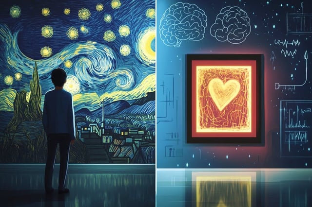 The study found that viewing art can improve eudemonic wellbeing, this is wellbeing associated with meaning in life and personal growth. Credit: Neuroscience News