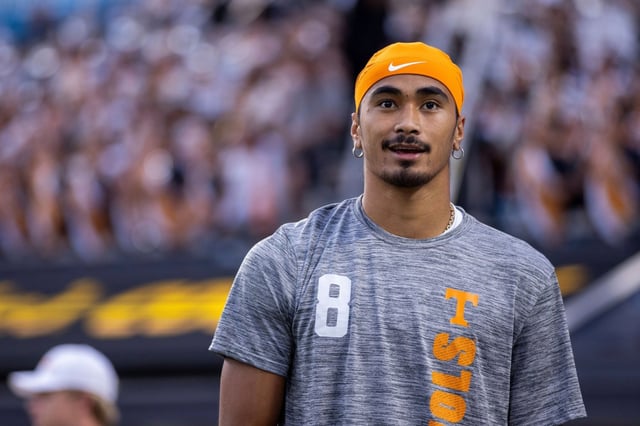 Quarterback Nico Iamaleava, seen before a game between Tennessee and North Carolina State on Sept. 8, 2024, in Charlotte, N.C., was regarded as the top player in the transfer portal. (AP Photo/Scott Kinser)
