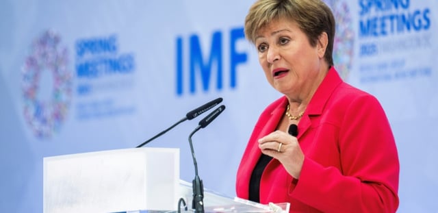 a directrice générale du Fonds monétaire international (FMI), Kristalina Georgieva, à Washington aux Etats-Unis, le 17 avril 2025