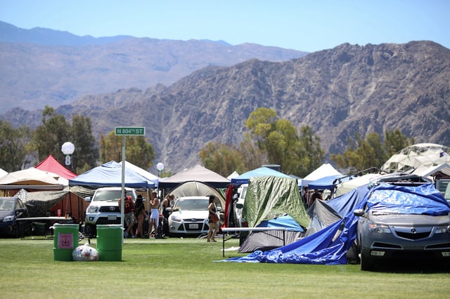 FILE: The car camping lot on Day 3 of the 2016 Coachella Valley Music and Arts Festival at the Empire Polo Club on April 17, 2016, in Indio, Calif.