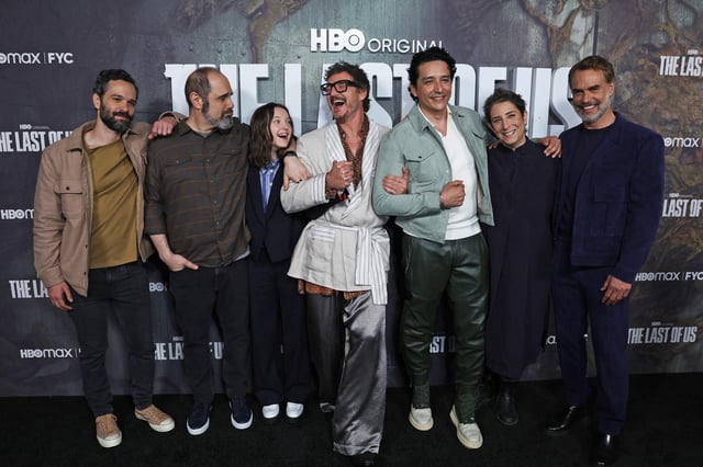 (L-R) Neil Druckmann, Craig Mazin, Bella Ramsey, Pedro Pascal, Gabriel Luna, Carolyn Strauss and Murray Bartlett attend the Los Angeles FYC Event for the HBO Original Series &#34;The Last of Us&#34; at the Directors Guild of America on April 28, 2023, in Los Angeles, California.
