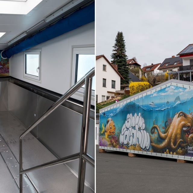 Kinder der Grundschule in Kasendorf sollen in einem Schwimmcontainer Schwimmunterricht bekommen. (Fotomontage) 