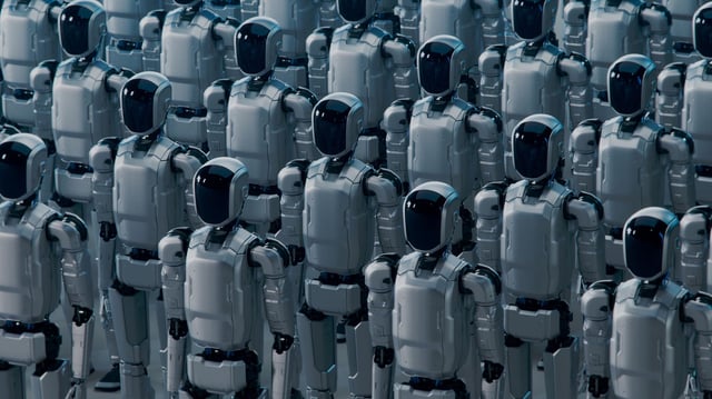 Representational image: Rows of humanoid robots.