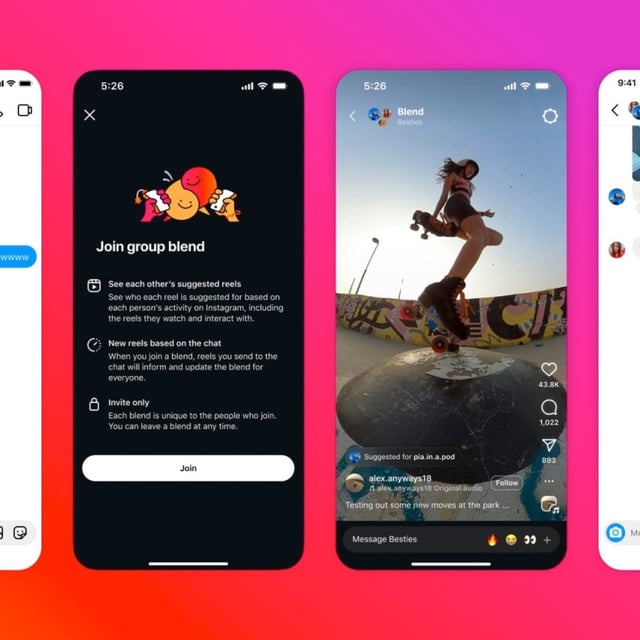 Screenshots showing the new Instagram Blend feature.