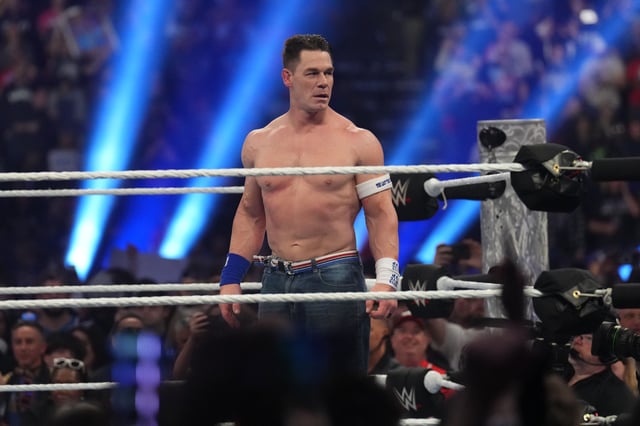 John Cena during the Men’s Royal Rumble match during the WWE Royal Rumble at Lucas Oil Stadium on Feb. 21, 2025