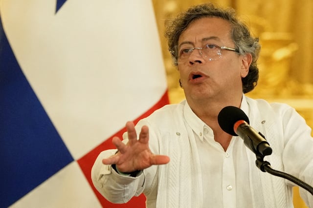 Colombia's President Gustavo Petro speaks during a joint message with his Panamanian counterpart Jose Raul Mulino, at the Palacio de las Garzas Presidential Palace, in Panama City, Panama March 28, 2025. REUTERS/Enea Lebrun/File Photo