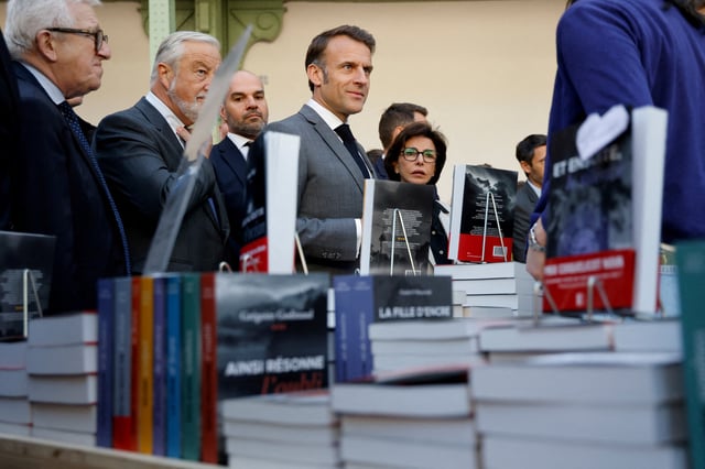 France's President Emmanuel Macron and France's Minister of Culture Rachida Dati visit the Paris Book Festival (Festival du Livre de Paris) at the Grand Palais in Paris, France, April 11, 2025.  LUDOVIC MARIN/Pool via REUTERS/File Photo