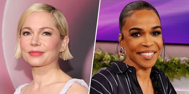 (L) Michelle Williams attends "Dying For Sex" premiere on April 2, 2025 in New York. (R)
Michelle Williams appears on "The Jennifer Hudson Show" airing Feb. 11, 2025 in Burbank, California. 