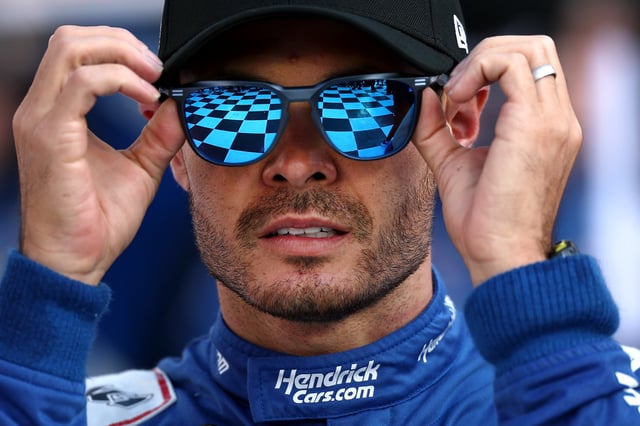 Kyle Larson, driver of the #5 HendrickCars.com Chevrolet, celebrates in victory lane after winning the NASCAR Cup Series Food City 500 at Bristol Motor Speedway on April 13, 2025 in Bristol, Tennessee.