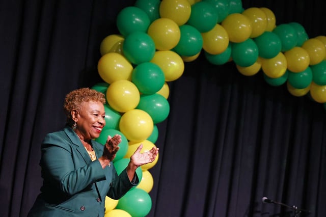 Barbara Lee greets supporters on election night on April 15, 2025. Three days later, when the next round of votes dropped, she had an insurmountable lead and secured her place as the next mayor of Oakland.
in Oakland, Calif., on Tuesday, April 15, 2025.