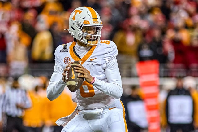 Quarterback Nico Iamaleava #8 of the Tennessee Volunteers plays against the Ohio State Buckeyes at Ohio Stadium on Dec. 21, 2024 in Columbus, Ohio. 