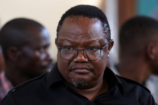 Tanzanian opposition leader and former presidential candidate of CHADEMA party Tundu Lissu sits inside the Kisutu Resident Magistrate's Court in Dar es Salaam, Tanzania April 10, 2025. REUTERS/Emmanuel Herman/File Photo