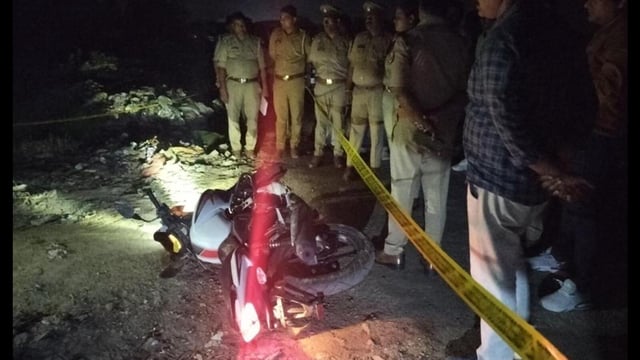 SP Kasganj Ankita Sharma at the site of encounter in Kasganj on Friday night. (Sourced)