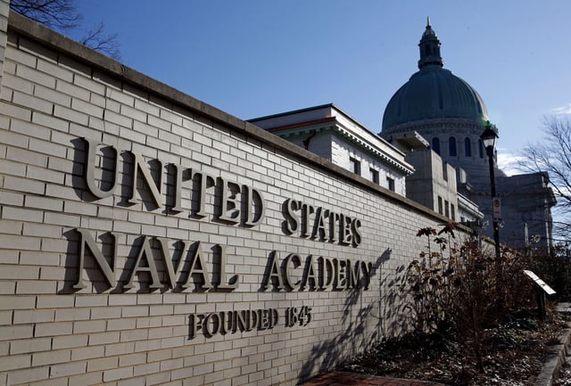 An entrance to the US Naval Academy campus in Annapolis, Maryland. (AP Photo/Patrick Semansky, File)