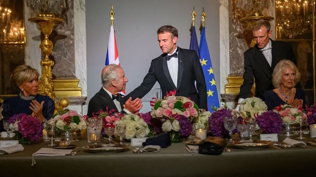 The King and Queen with the Macrons at Versailles in 2023. The two heads of state speak often on the phone