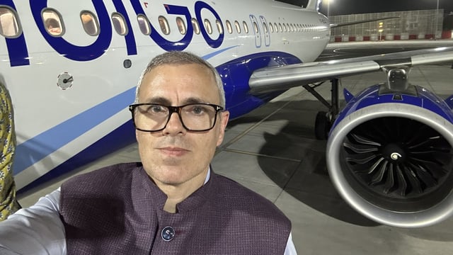 Jammu and Kashmir chief minister shared a selfie standing on the IndiGo aircraft's steps after deplaning briefly for “fresh air” at Jaipur airport.