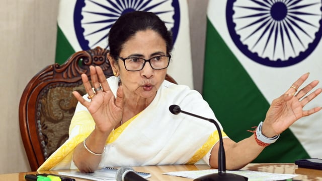West Bengal Chief Minister Mamata Banerjee addresses a press conference in Kolkata on Thursday.