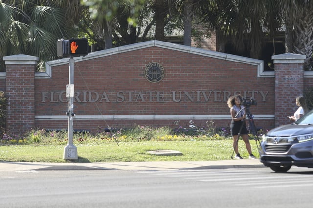 A Florida State University sign is displayed in Tallahassee, Fla., Thursday, April 17, 2025.
