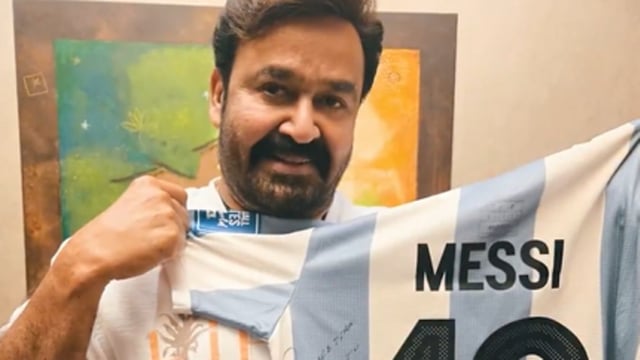 An excited Mohanlal posted a video of Lionel Messi signing his jersey.