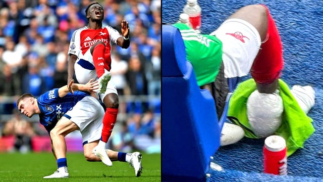 Davis received a straight red card for scraping his foot down Saka’s ankle in the first half — Saka stayed on but had the area wrapped in ice after coming off in the second period