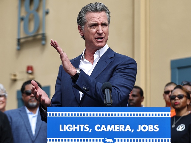 LOS ANGELES, CALIFORNIA - OCTOBER 27: California Governor Gavin Newsom speaks during a press conference at Raleigh Studios unveiling a vast expansion of California’s Film and Television Credit Program on October 27, 2024 in Los Angeles, California. Newsom and Los Angeles Mayor Karen Bass announced a proposal which would expand the program to $750 million annually, a major increase from the $330 million currently allocated, amid sluggish film and TV productions in Hollywood and across California. (Photo by Mario Tama/Getty Images)