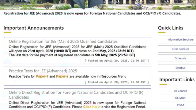 JEE Advanced 2025 registration from April 23 at jeeadv.ac.in