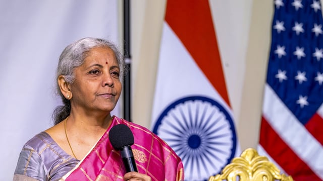 Union Minister for Finance and Corporate Affairs Nirmala Sitharaman addresses the Indian diaspora during a gathering at the India Community Centre, in San Francisco.