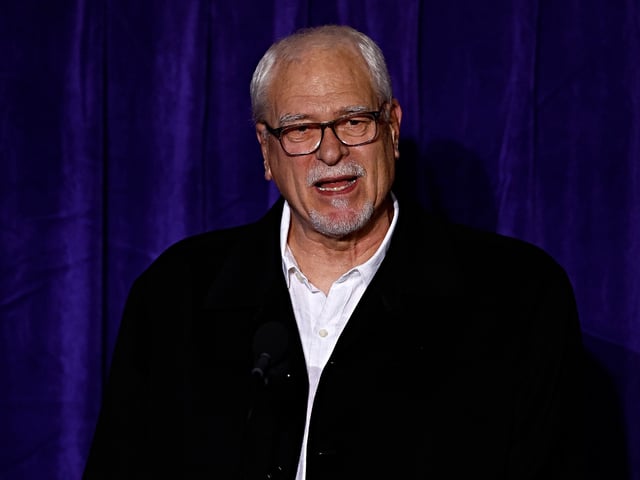 LOS ANGELES, CALIFORNIA - FEBRUARY 08: Phil Jackson speaks during a unveiling ceremony for the Kobe Bryant Statue at Crypto.com Arena on February 08, 2024 in Los Angeles, California. NOTE TO USER: User expressly acknowledges and agrees that, by downloading and/or using this photograph, user is consenting to the terms and conditions of the Getty Images License Agreement. (Photo by Ronald Martinez/Getty Images)