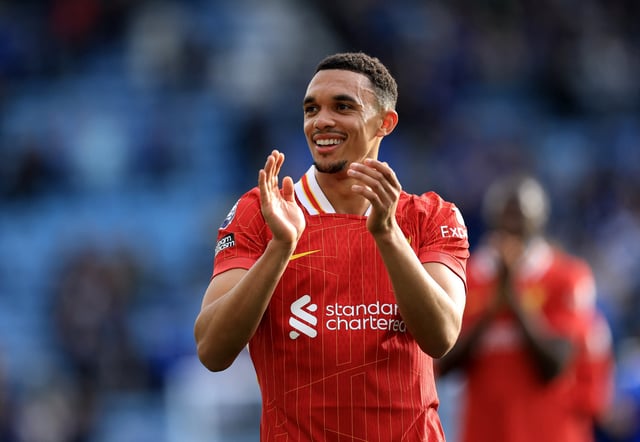 Soccer Football - Premier League - Leicester City v Liverpool - King Power Stadium, Leicester, Britain - April 20, 2025 Liverpool's Trent Alexander-Arnold celebrates after the match Action Images via Reuters/Andrew Boyers/ File Photo