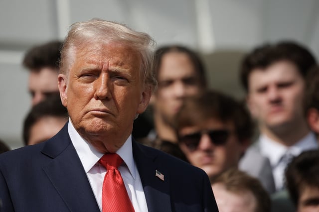 President Donald Trump on the south lawn of the White House on April 14, 2025 in Washington, DC. His approval rating has dropped in three separate polls.