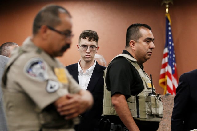 El Paso Walmart mass shooter Patrick Crusius, a 21-year-old male from Allen, Texas, accused of killing 22 and injuring 25, pleads not guilty during his arraignment, in El Paso, Texas, U.S. October 10, 2019. Briana Sanchez/Pool via REUTERS/File Photo