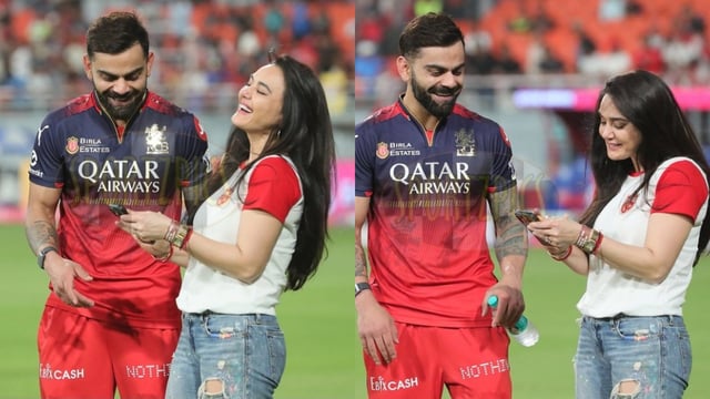 Preity Zinta and Virat Kohli interacting after RCB vs PBKS IPL match.