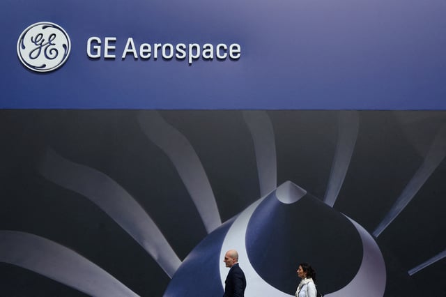 GE Aerospace branding is seen at the Farnborough International Airshow, in Farnborough, Britain, July 22, 2024. REUTERS/Toby Melville/File Photo