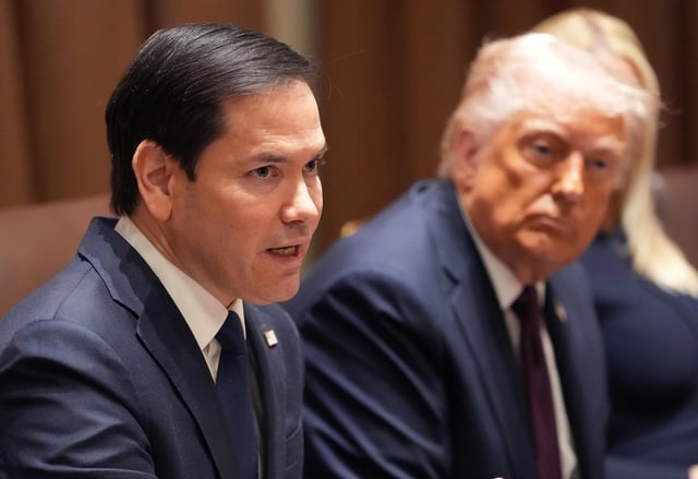 Secretary of State Marco Rubio delivers remarks alongside President Donald Trump during a Cabinet meeting at the White House on March 24 in Washington, DC.