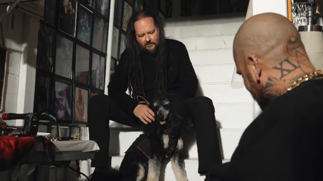 Jonathan Davis with his korn dog apparel line
