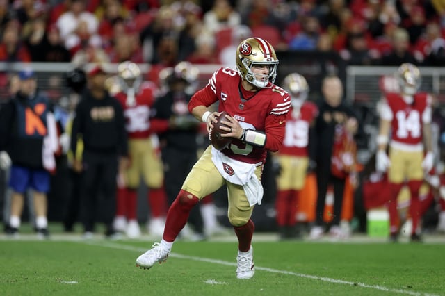 Brock Purdy of the San Francisco 49ers drops back to pass the ball against the Detroit Lions at Levi’s Stadium on Dec. 30, 2024, in Santa Clara, Calif.