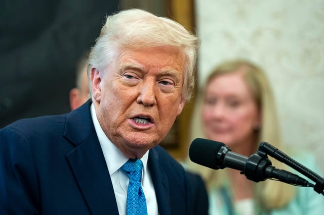U.S. President Donald Trump speaks during a swearing-in ceremony for Paul Atkins, chairman of the U.S. Securities and Exchange Commission (SEC), not pictured, in the Oval Office of the White House in Washington, D.C., U.S., on Tuesday, April 22, 2025.