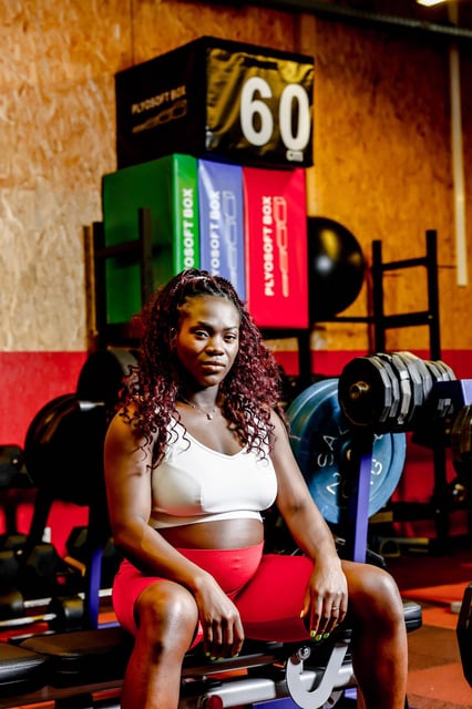 Clarisse Agbegnenou lors de sa grossesse en juin 2022, à l'Insep.