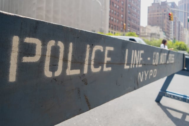An NYPD barricade in New York City