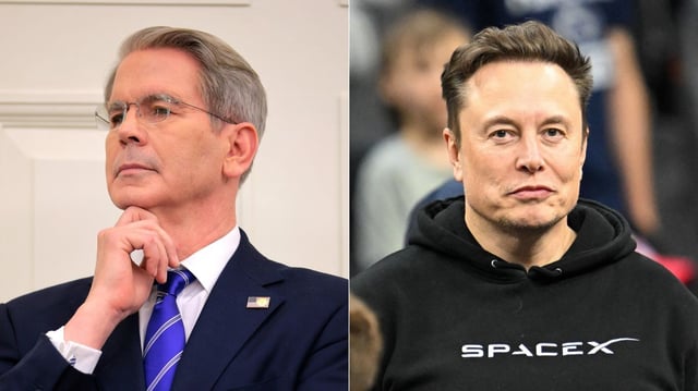 Treasury Secretary Scott Bessent and Elon Musk. Photos: Chip Somodevilla/Getty Images, Terence Lewis/Icon Sportswire via Getty Images