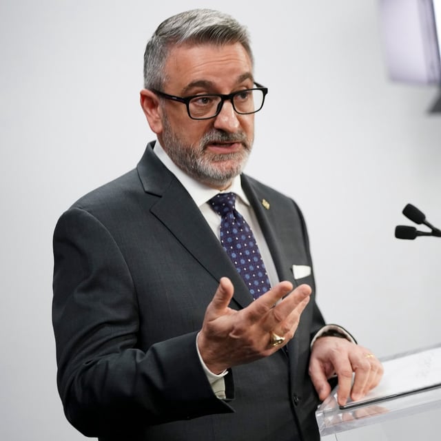 Paul Calandra, Ontario Minister of Municipal Affairs and Housing speaks during a press conference regarding housing development in the Greater Toronto Area at Toronto City Hall, in Toronto on Thursday, Feb. 22, 2024. THE CANADIAN PRESS/Arlyn McAdorey